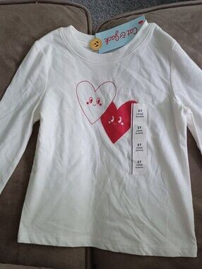 Target White Long Sleeve Tee with Red Heart Graphics
